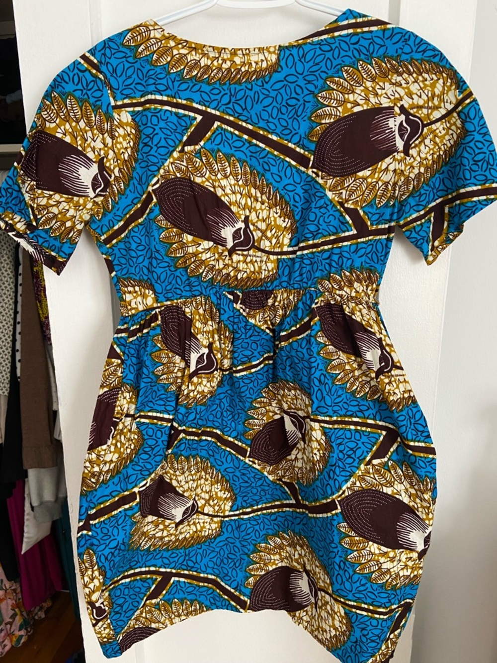 Blue Floral Print Short Sleeve Mini Dress